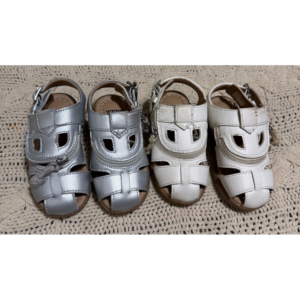Billy Footwear Adaptive Sandals Lot 2 Pairs Silver White Toddler 8M BT22134-100